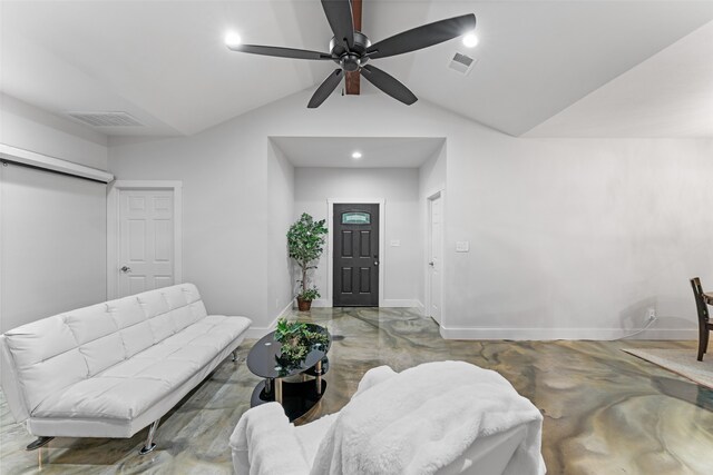555 Advance Rd, Weatherford, TX 76088 - living area with baseboards, ceiling fan, vaulted ceiling, and recessed lighting