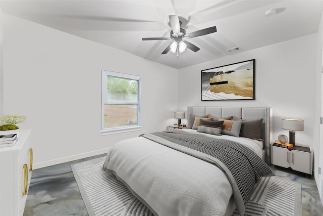 555 Advance Rd, Weatherford, TX 76088 - bedroom with concrete flooring, baseboards, and a ceiling fan