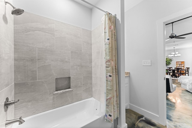 555 Advance Rd, Weatherford, TX 76088 - ensuite bathroom with shower / bath combo, baseboards, and a chandelier