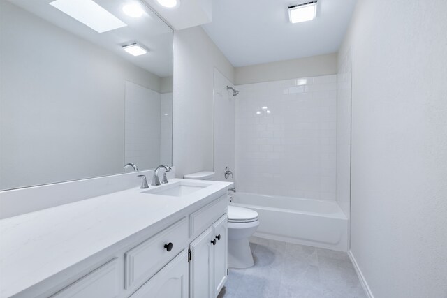 609 W Windsor Dr, Denton, TX 76207 - bathroom with toilet, vanity, bathing tub / shower combination, and tile patterned flooring