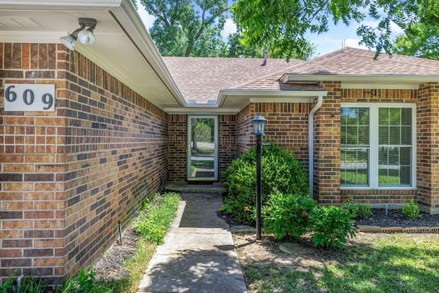 609 W Windsor Dr, Denton, TX 76207 - property entrance featuring brick siding and a shingled roof