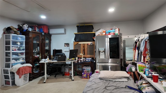 walk in closet with attic access and a wall mounted air conditioner