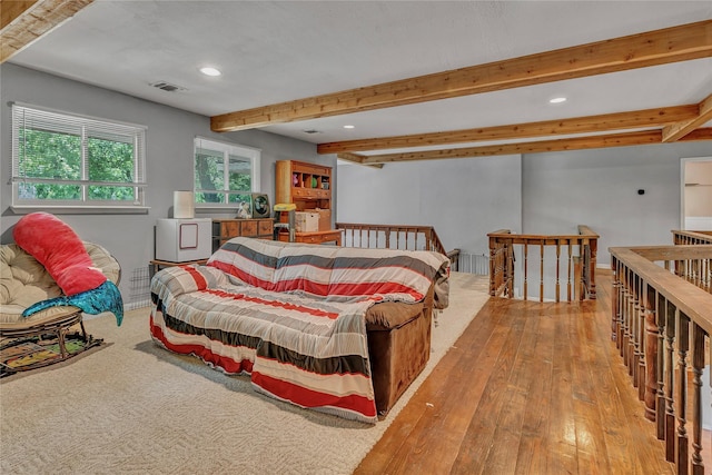 116 Nottingham Cir, Bridgeport, TX 76426 - bedroom featuring beam ceiling, recessed lighting, and wood-type flooring