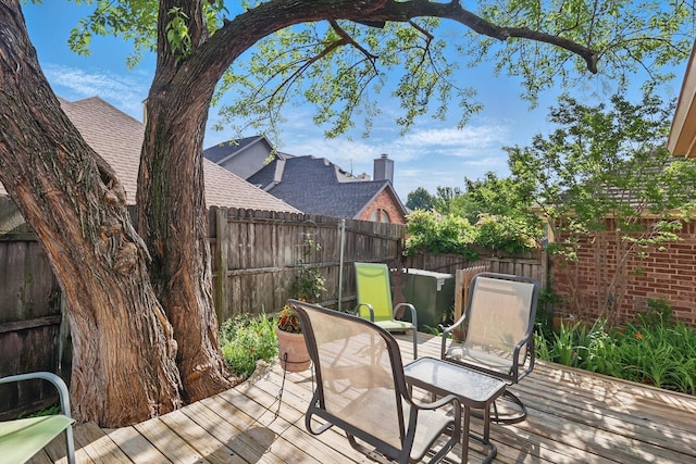 wooden deck featuring a fenced backyard