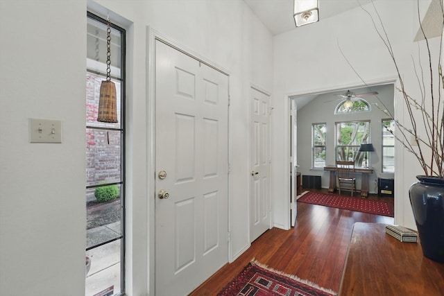 foyer featuring hardwood / wood-style floors and a ceiling fan