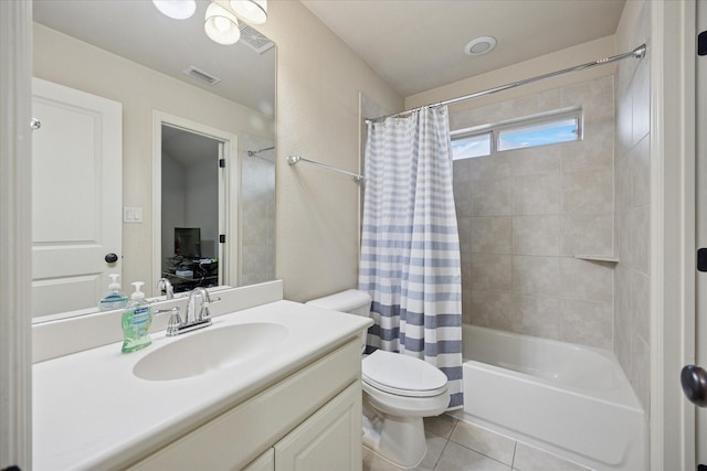580 Butchart Dr, Prosper, TX 75078 - full bathroom with tile patterned flooring, toilet, shower / bath combo with shower curtain, and vanity