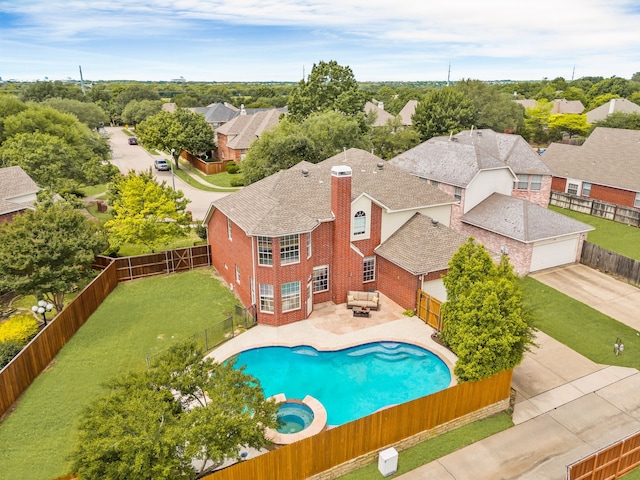 2830 Faversham Dr, Richardson, TX 75082 - view of pool with a pool with connected hot tub, a residential view, an outdoor hangout area, and a patio