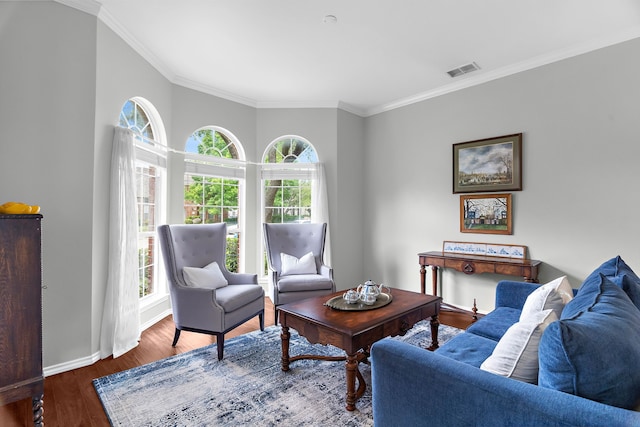 2830 Faversham Dr, Richardson, TX 75082 - living room featuring crown molding, wood finished floors, and baseboards