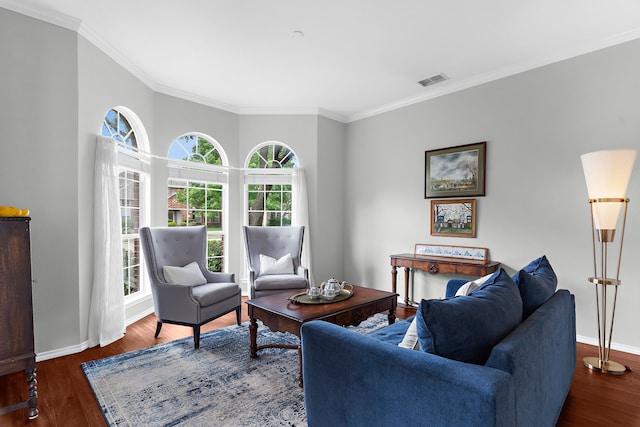 2830 Faversham Dr, Richardson, TX 75082 - living area featuring crown molding, baseboards, and wood finished floors