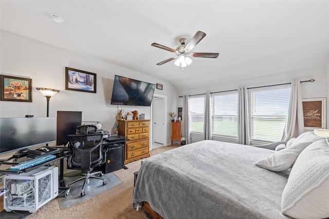 239 Springwood Ranch Loop, Springtown, TX 76082 - bedroom with carpet, a desk, lofted ceiling, and a ceiling fan