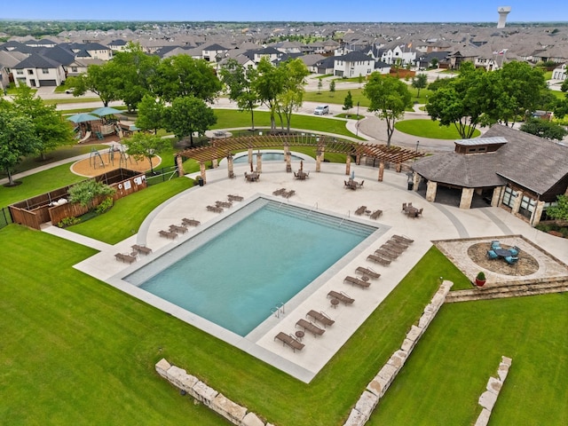 1124 Queensdown Way, Forney, TX 75126 - community pool featuring a pergola, a residential view, and a lawn