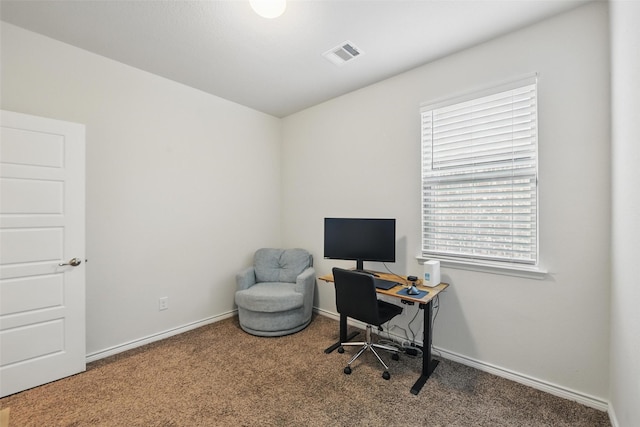 carpeted office with baseboards