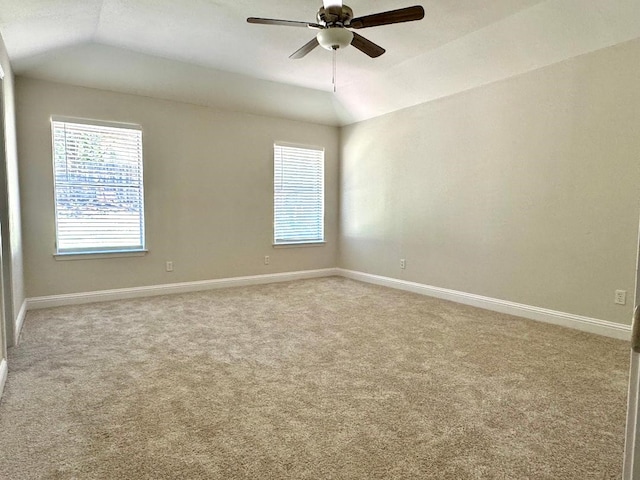 5711 Trail Lake Dr, Arlington, TX 76016 - spare room with carpet, a ceiling fan, vaulted ceiling, and baseboards