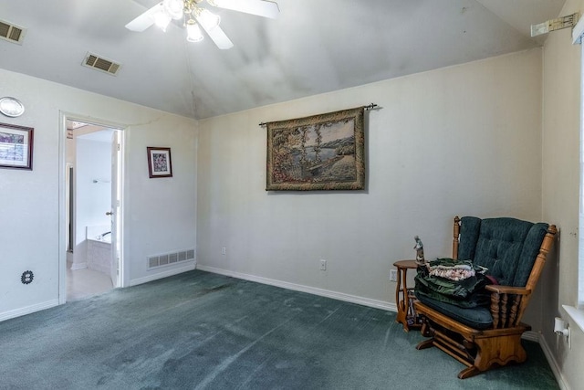 600 Hanover Dr, Waxahachie, TX 75165 - sitting room featuring ceiling fan, carpet, and vaulted ceiling