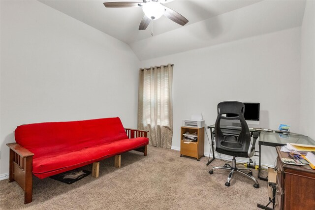 7225 Tesoro Trl, Fort Worth, TX 76131 - carpeted office featuring ceiling fan, baseboards, and lofted ceiling