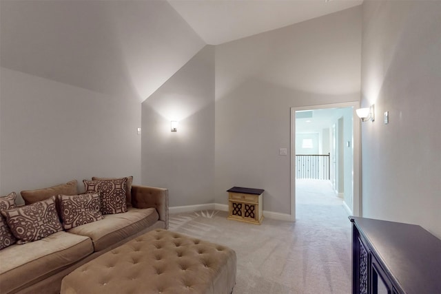 16175 Barton Creek Ln, Frisco, TX 75033 - living area with light carpet, lofted ceiling, and baseboards