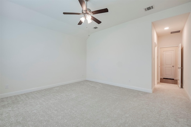 15429 Pioneer Bluff Trl, Fort Worth, TX 76262 - empty room featuring light carpet, a ceiling fan, baseboards, and lofted ceiling
