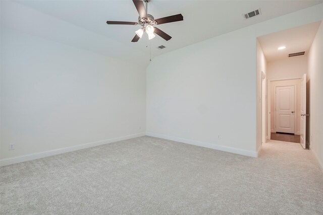 15429 Pioneer Bluff Trl, Fort Worth, TX 76262 - spare room with light carpet, a ceiling fan, baseboards, recessed lighting, and lofted ceiling