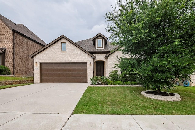 15429 Pioneer Bluff Trl, Fort Worth, TX 76262 - french country style house featuring brick siding, a front yard, driveway, and an attached garage