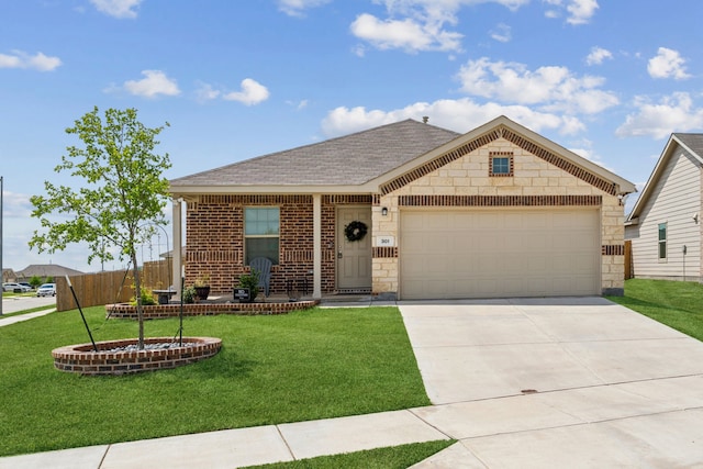 301 Dry Canyon Way, Fort Worth, TX 76052 - view of front facade with roof with shingles, an attached garage, driveway, stone siding, and brick siding