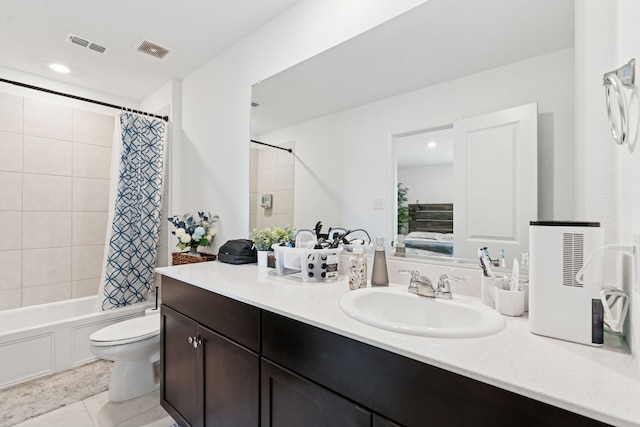 301 Dry Canyon Way, Fort Worth, TX 76052 - full bath featuring tile patterned flooring, toilet, vanity, and shower / bathtub combination with curtain