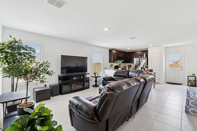 301 Dry Canyon Way, Fort Worth, TX 76052 - living area with light tile patterned flooring, recessed lighting, and a fireplace