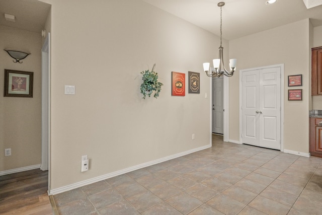 3305 Francis Dr, Wylie, TX 75098 - unfurnished dining area with a chandelier, baseboards, and recessed lighting