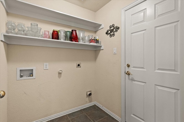 washroom featuring electric dryer hookup, hookup for a washing machine, baseboards, and hookup for a gas dryer
