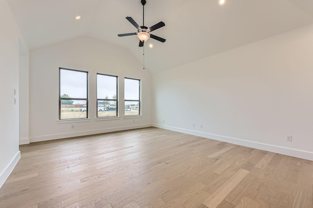 1717 Truro Ln, Fort Worth, TX 76052 - unfurnished room with vaulted ceiling, a ceiling fan, baseboards, light wood-type flooring, and recessed lighting