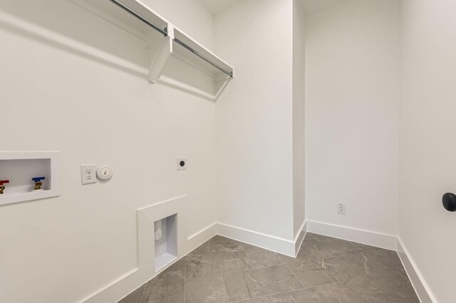 1717 Truro Ln, Fort Worth, TX 76052 - laundry room featuring gas dryer hookup, electric dryer hookup, hookup for a washing machine, baseboards, and marble finish flooring