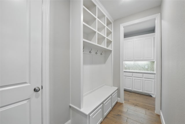 mudroom featuring light wood finished floors