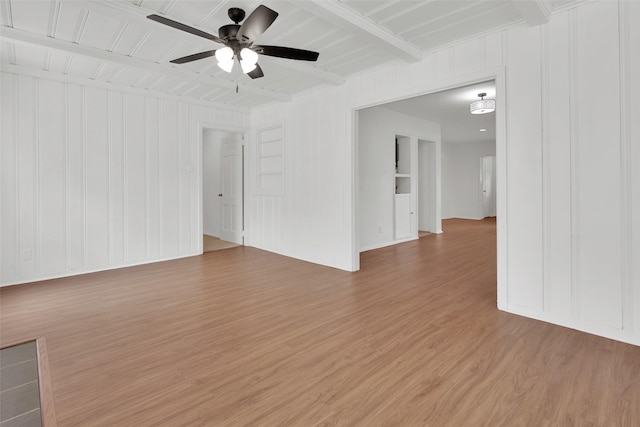 1501 W Day St, Denison, TX 75020 - spare room featuring beamed ceiling, ceiling fan, and light wood finished floors