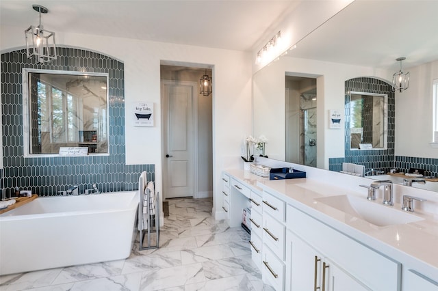 3228 Saddle Brook Rd, Celina, TX 75009 - bathroom featuring a freestanding bath, vanity, healthy amount of natural light, and an enclosed shower