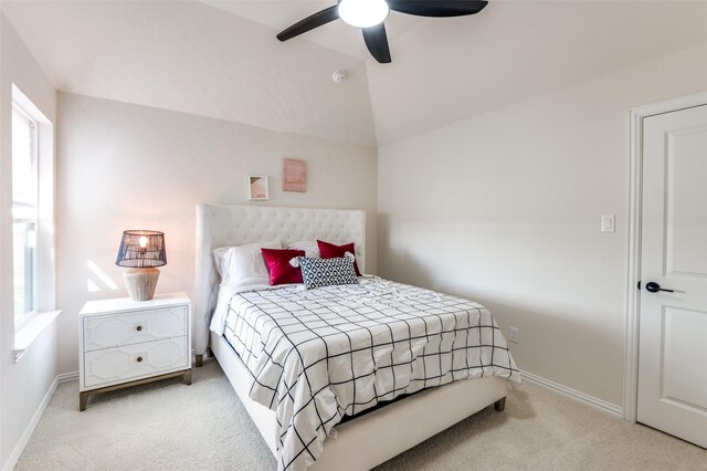 3228 Saddle Brook Rd, Celina, TX 75009 - bedroom featuring light carpet, baseboards, a ceiling fan, and lofted ceiling
