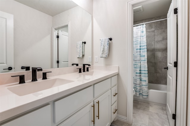 3228 Saddle Brook Rd, Celina, TX 75009 - full bath featuring double vanity, shower / tub combo with curtain, toilet, and baseboards