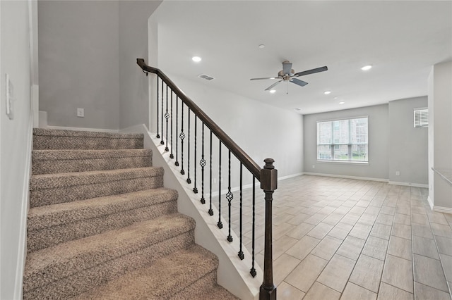 2832 Baneberry Ln, Mesquite, TX 75150 - staircase featuring a ceiling fan, recessed lighting, and baseboards