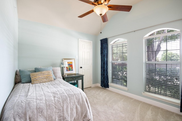9121 Rio Blanco Dr, Frisco, TX 75033 - bedroom featuring vaulted ceiling, carpet, baseboards, and ceiling fan