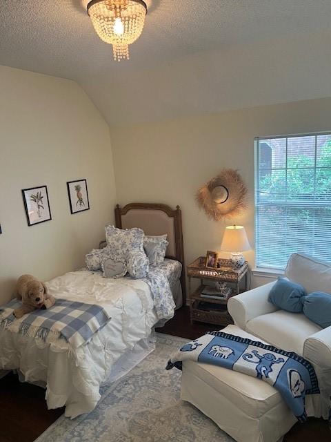 2904 Branch Hollow Cir, Flower Mound, TX 75028 - bedroom featuring lofted ceiling and a textured ceiling