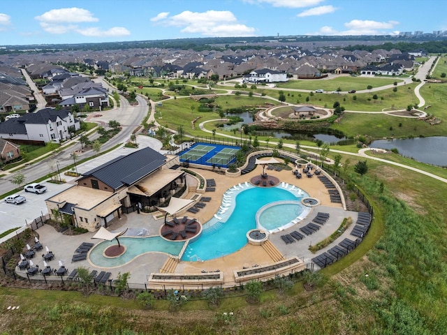 4508 English Maple Dr, Arlington, TX 76005 - aerial view of residential area featuring a pool and a large body of water