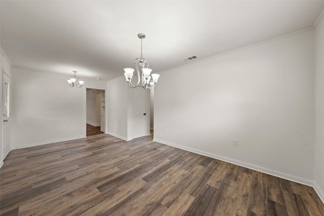 121 Faye St, Lacy Lakeview, TX 76705 - empty room with a chandelier, dark wood finished floors, baseboards, and crown molding