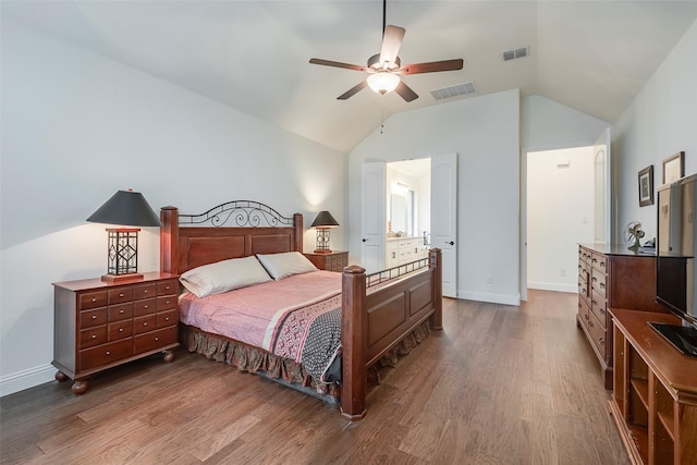 14601 Donner Trl, Fort Worth, TX 76262 - bedroom with wood finished floors, vaulted ceiling, baseboards, and ceiling fan