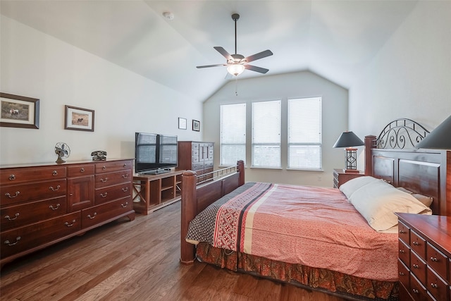14601 Donner Trl, Fort Worth, TX 76262 - bedroom featuring wood finished floors, lofted ceiling, and a ceiling fan