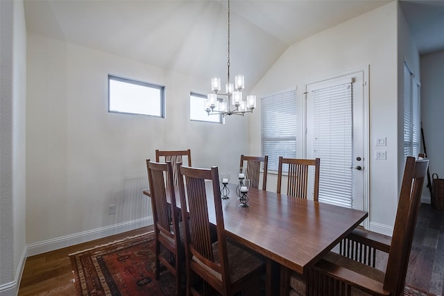 14601 Donner Trl, Fort Worth, TX 76262 - dining space featuring wood finished floors, a chandelier, vaulted ceiling, and baseboards