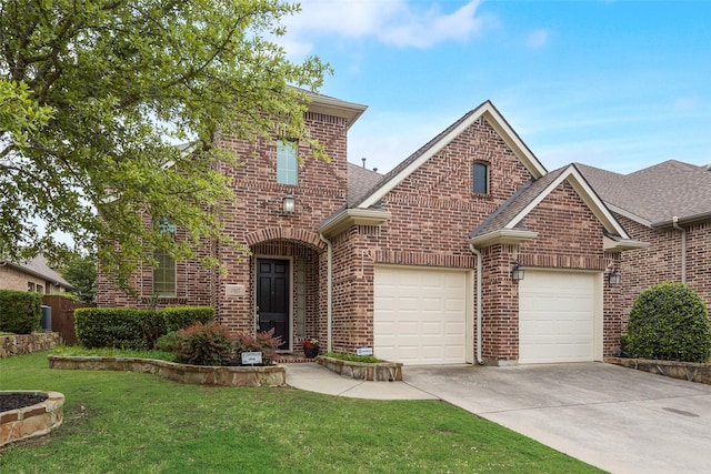 7817 Harvest Hill Ln, Mckinney, TX 75071 - view of front of home with concrete driveway, brick siding, a front lawn, and an attached garage