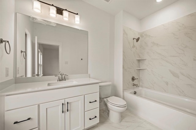 4702 Smokey Quartz Ln, Arlington, TX 76005 - bathroom featuring marble finish flooring, toilet, shower / bath combination, and vanity