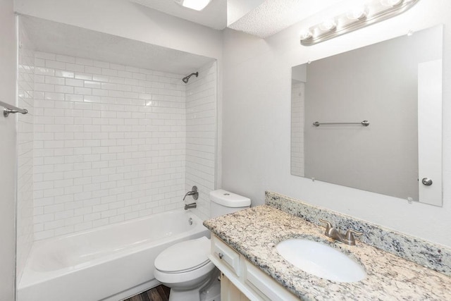 1017 Westminster Ln, Garland, TX 75040 - bathroom with toilet, bathing tub / shower combination, vanity, and wood finished floors