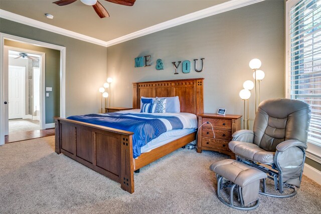 1615 San Andres Dr, Frisco, TX 75033 - carpeted bedroom with crown molding, ceiling fan, and baseboards