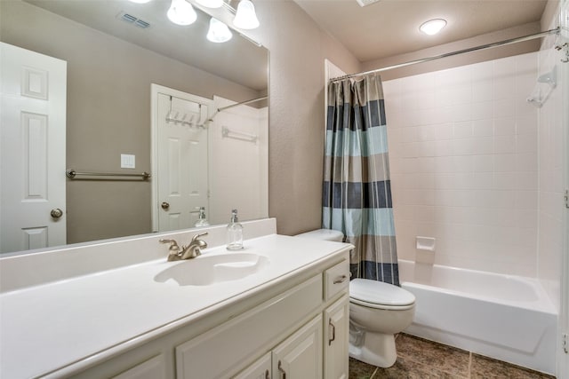 1615 San Andres Dr, Frisco, TX 75033 - bathroom featuring toilet, vanity, shower / bath combo, and tile patterned floors
