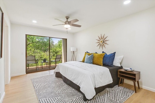 3020 N 43rd St, Waco, TX 76710 - bedroom with access to outside, baseboards, light wood-style flooring, recessed lighting, and ceiling fan