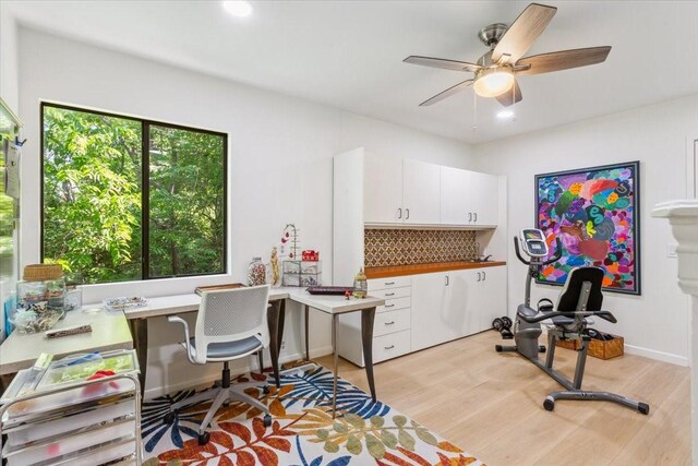 3020 N 43rd St, Waco, TX 76710 - office area featuring light wood-type flooring, a ceiling fan, and recessed lighting